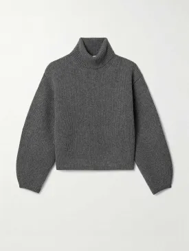 Ribbed wool-blend turtleneck sweater