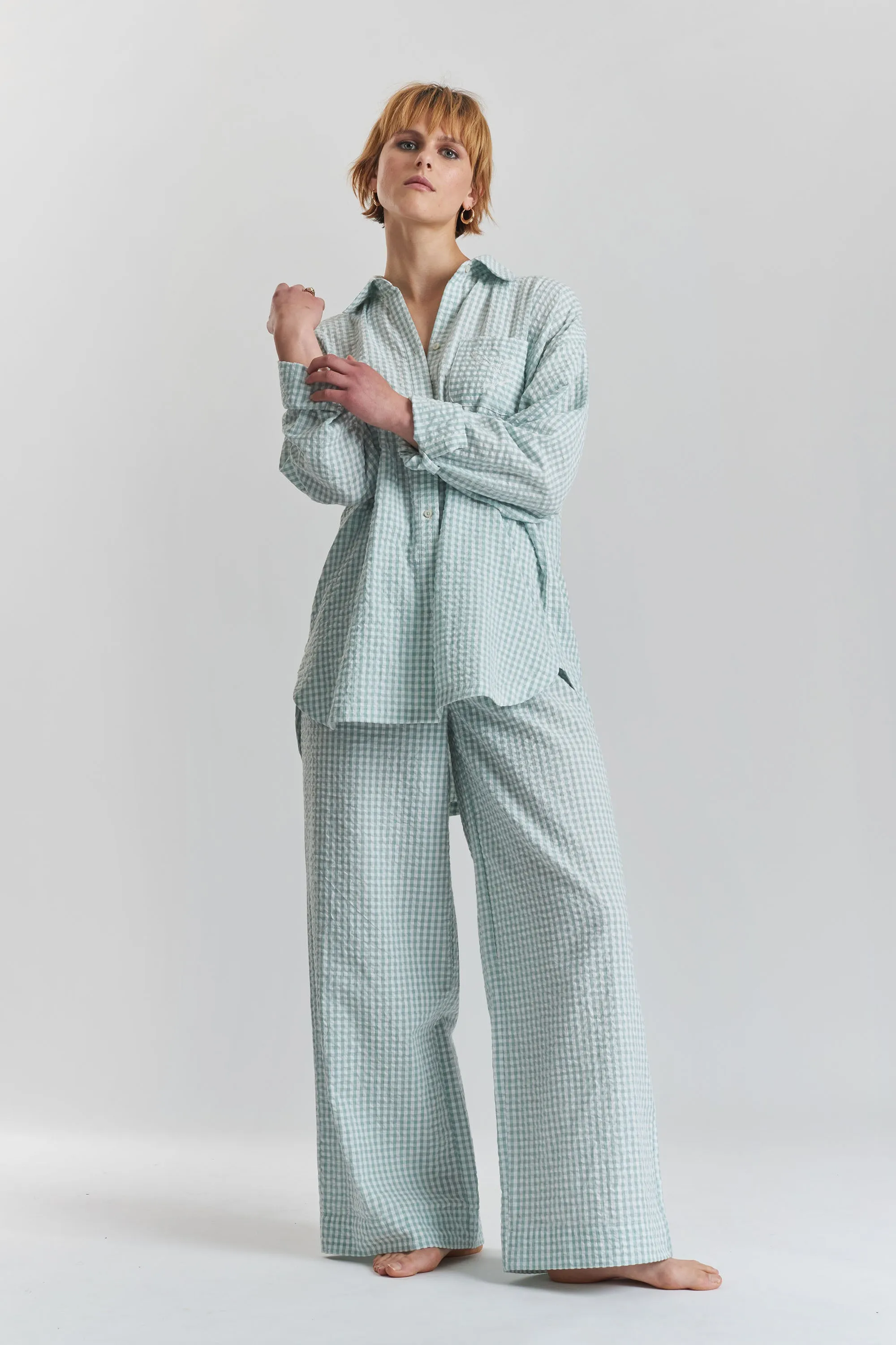 Robinia ethical-cotton pyjama wide-leg trousers - Fjordland Green