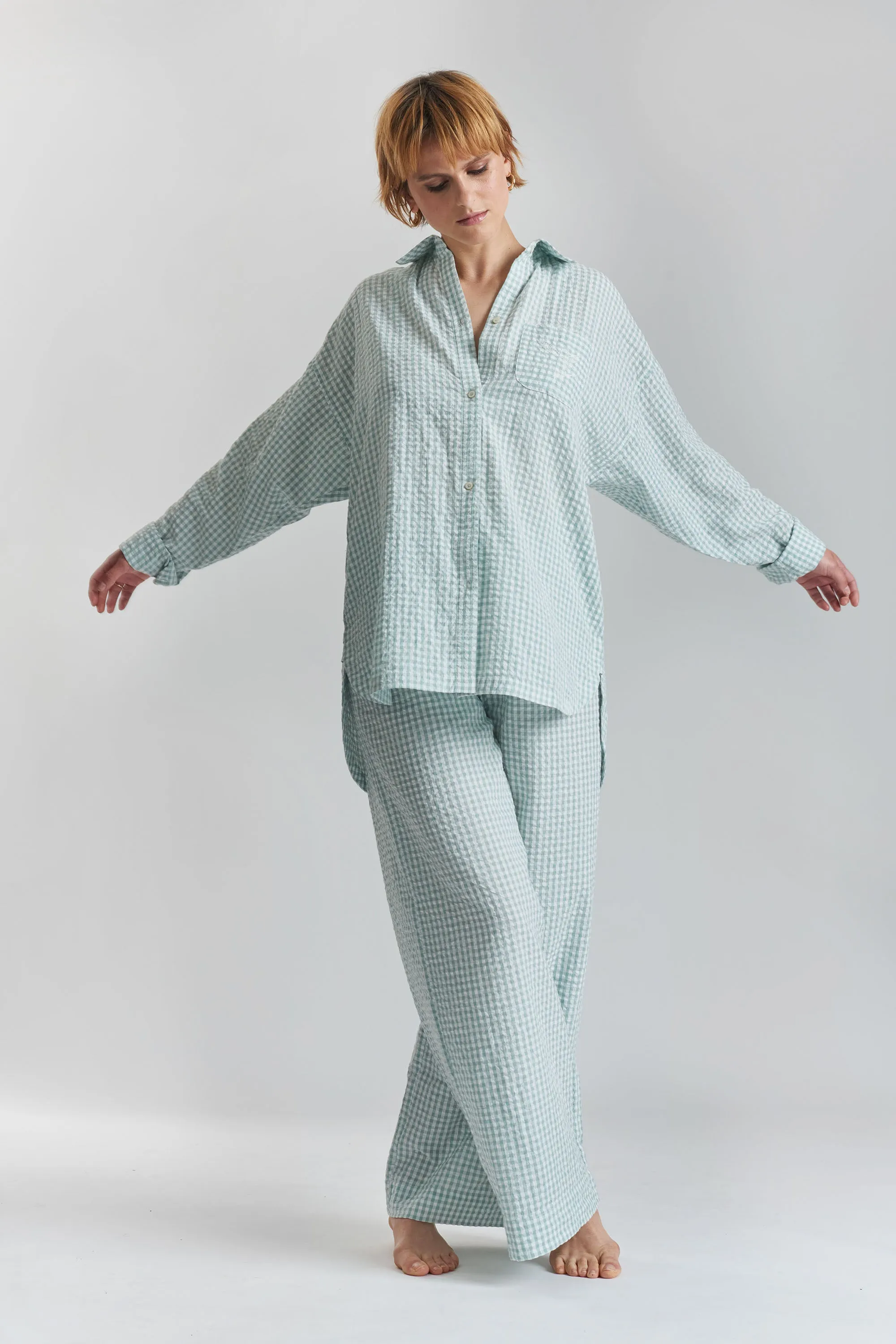 Robinia ethical-cotton pyjama wide-leg trousers - Fjordland Green