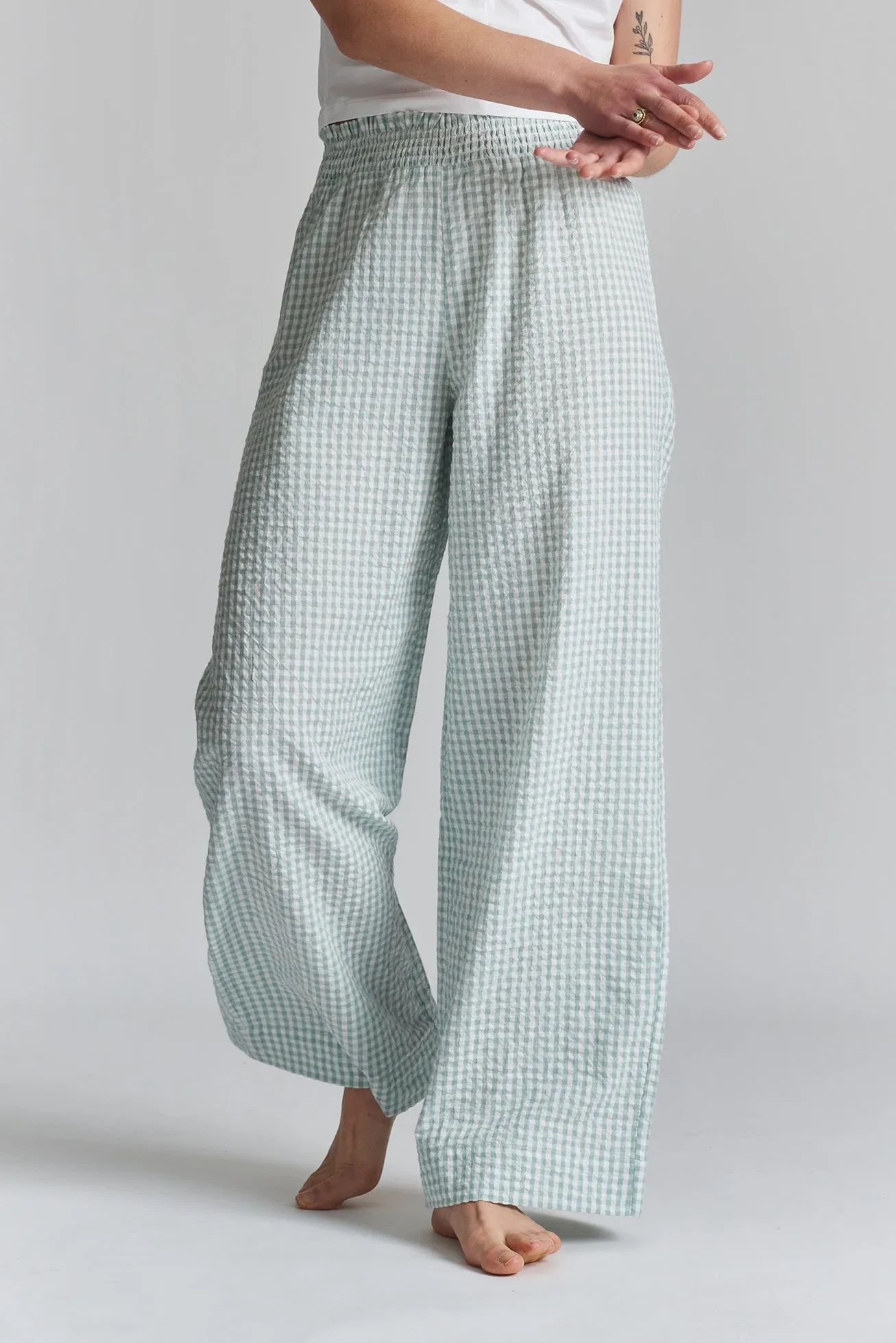 Robinia ethical-cotton pyjama wide-leg trousers - Fjordland Green