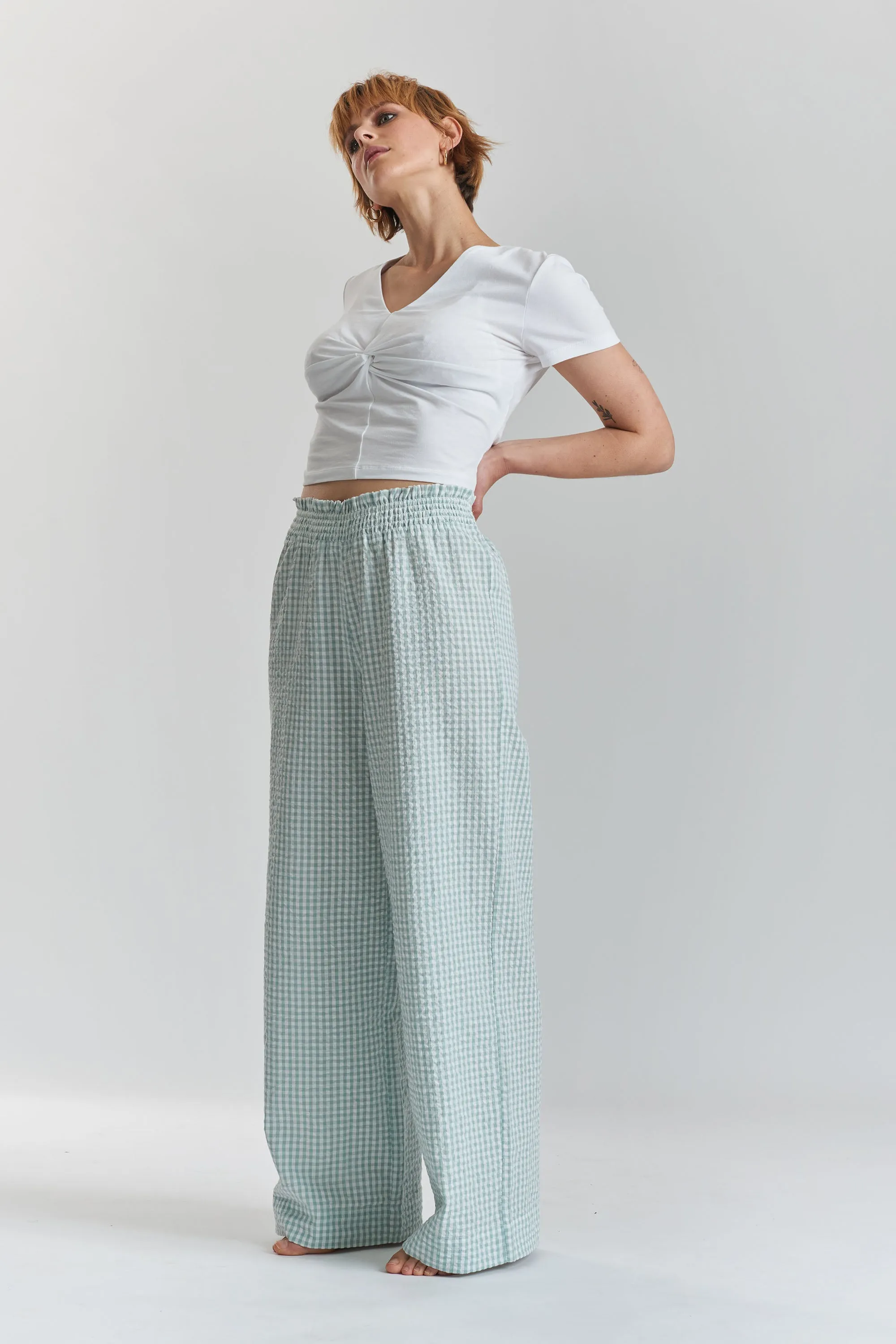 Robinia ethical-cotton pyjama wide-leg trousers - Fjordland Green