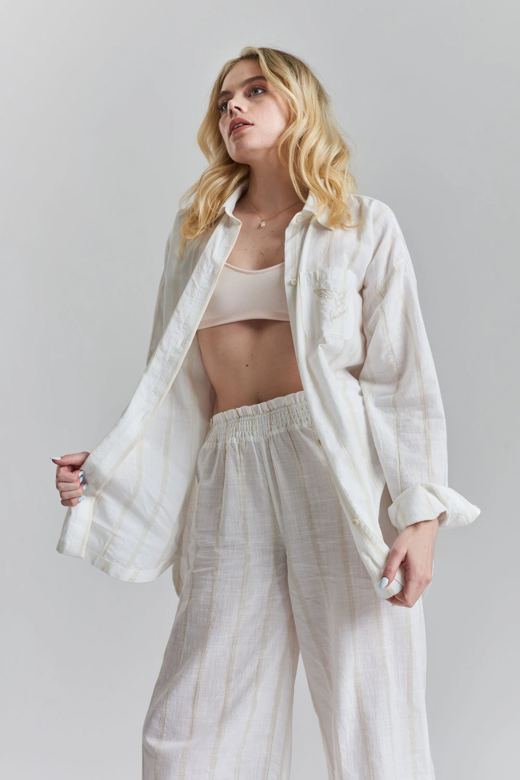 Robinia ethical-cotton pyjama wide-leg trousers - Summer Sand Beige