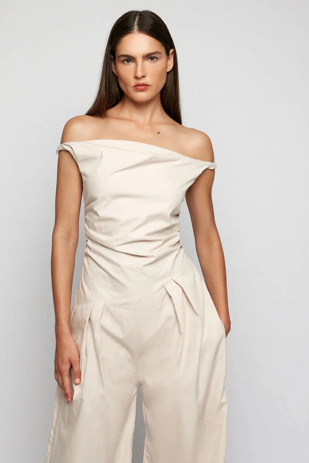 Rolled Shoulder Jumpsuit | Pewter