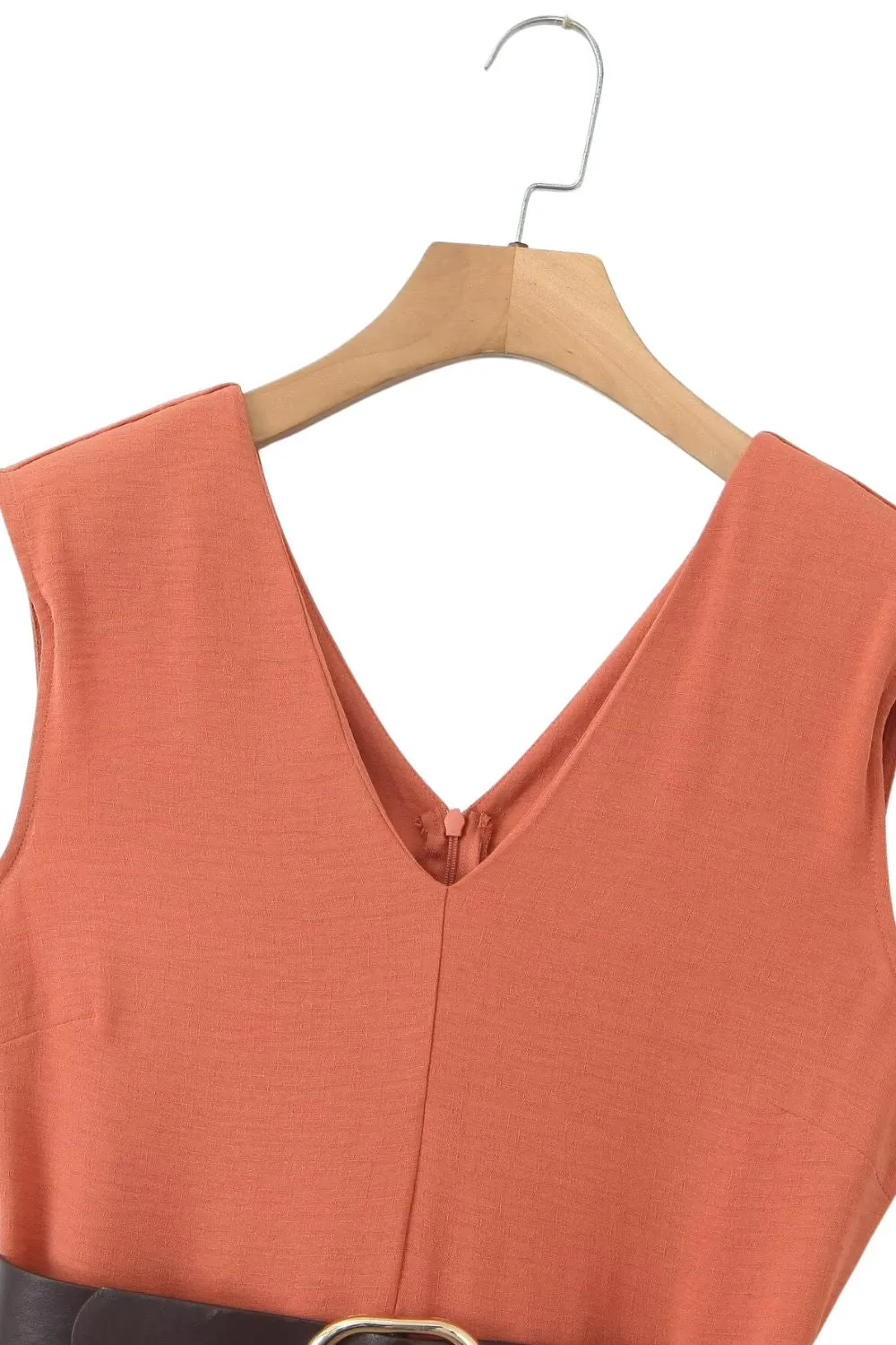 ‘Scarlett’ Simple V-neck with Waist Belt Sleeveless Jumpsuit