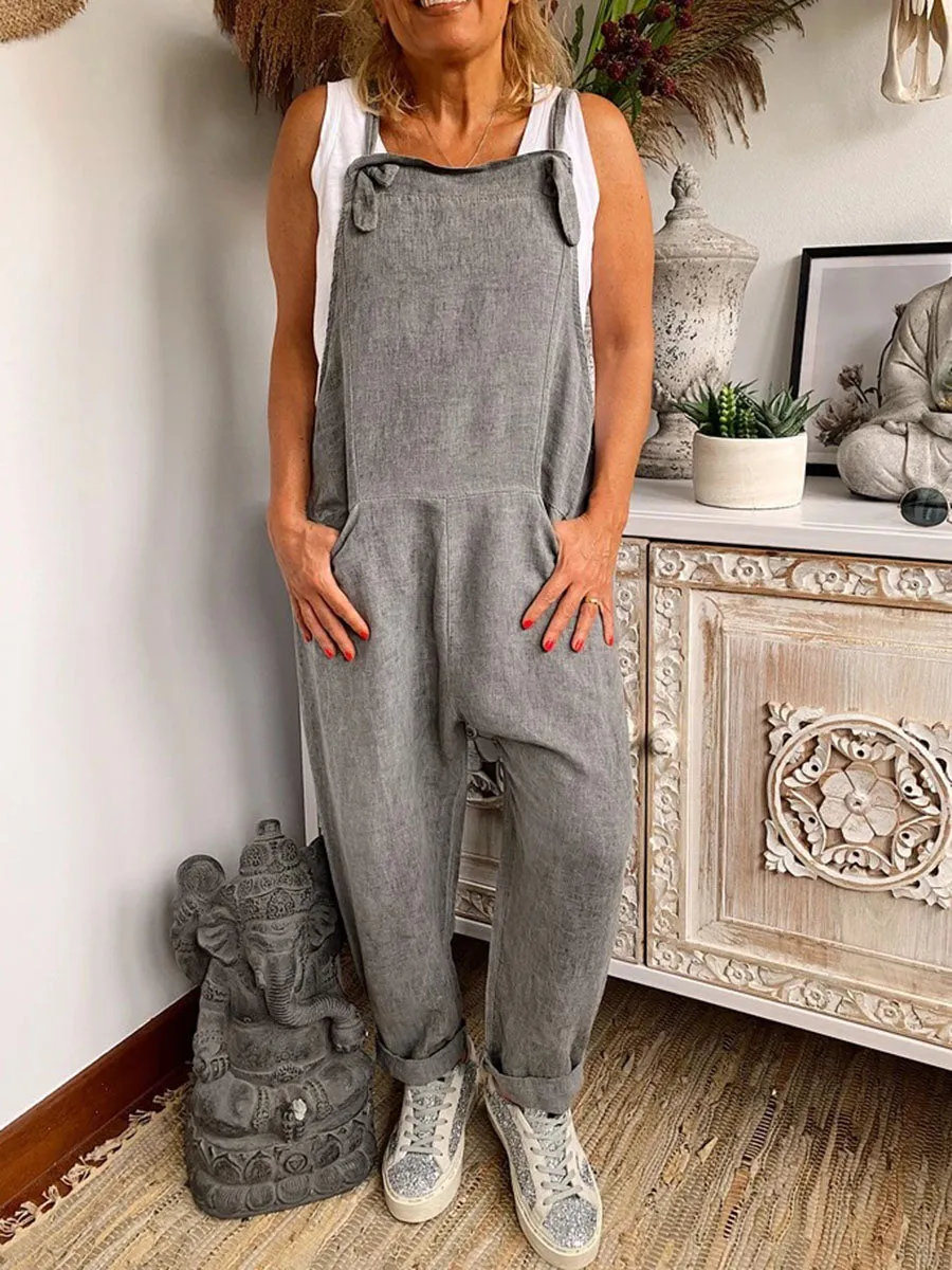 Simple Casual Plain Sling Jumpsuit