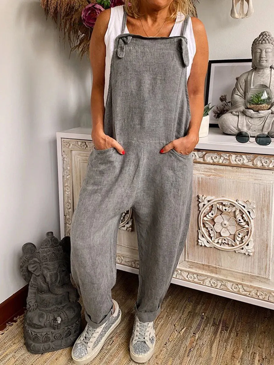 Simple Casual Plain Sling Jumpsuit