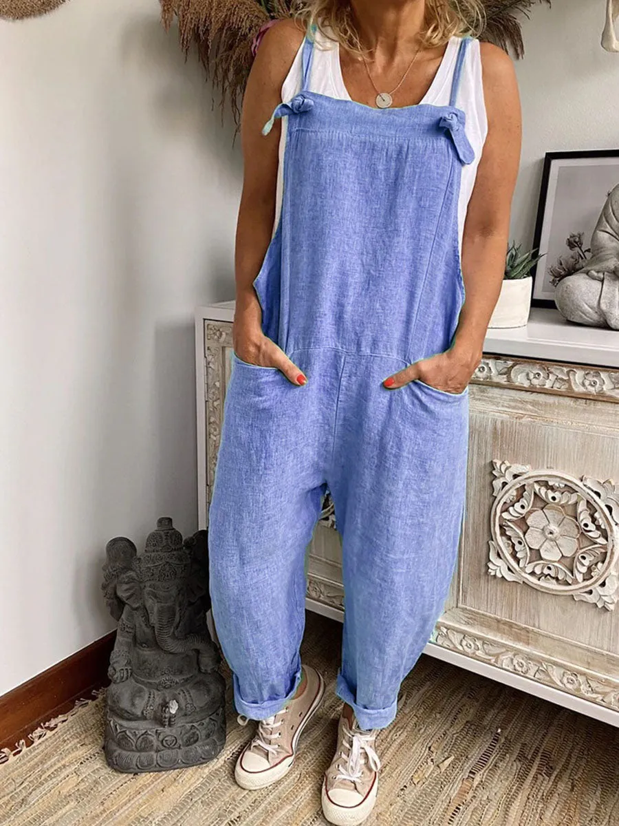 Simple Casual Plain Sling Jumpsuit