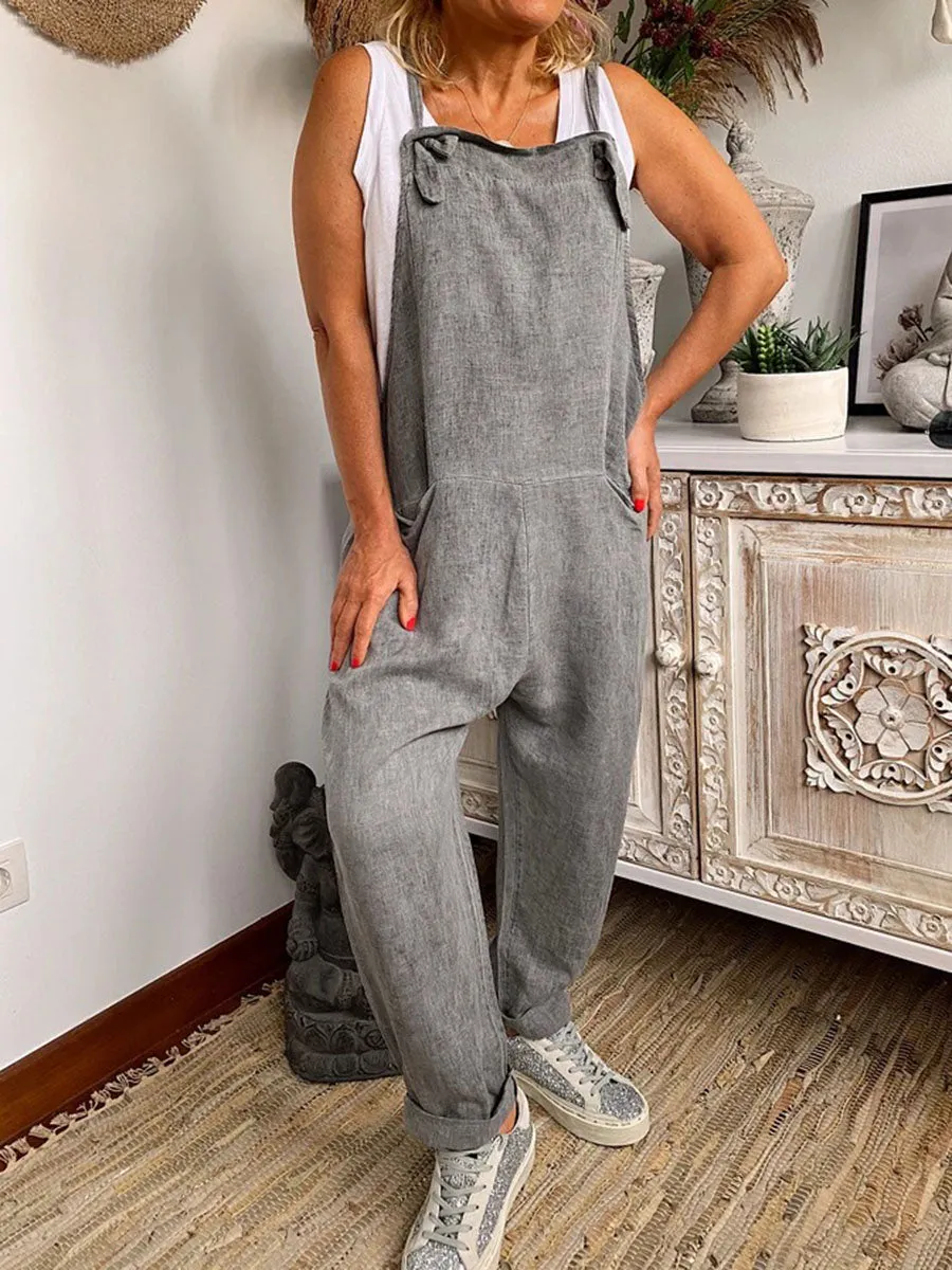 Simple Casual Plain Sling Jumpsuit