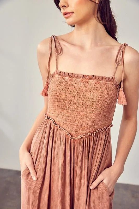 Simple Moments Smocked Wide Leg Jumpsuit