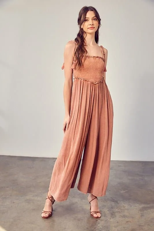 Simple Moments Smocked Wide Leg Jumpsuit