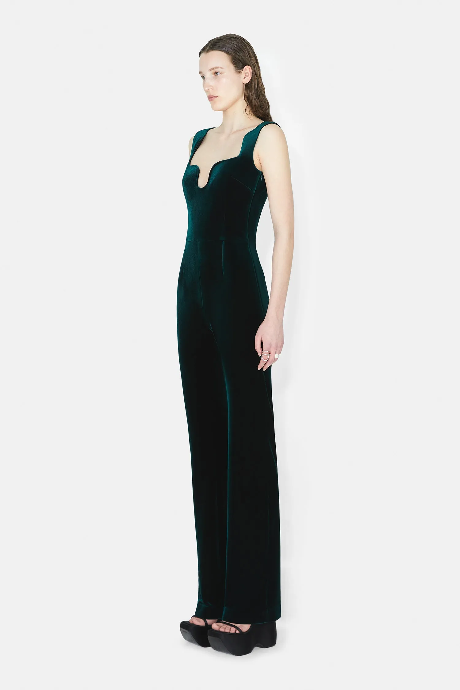 Siren Velvet Jumpsuit - Pine
