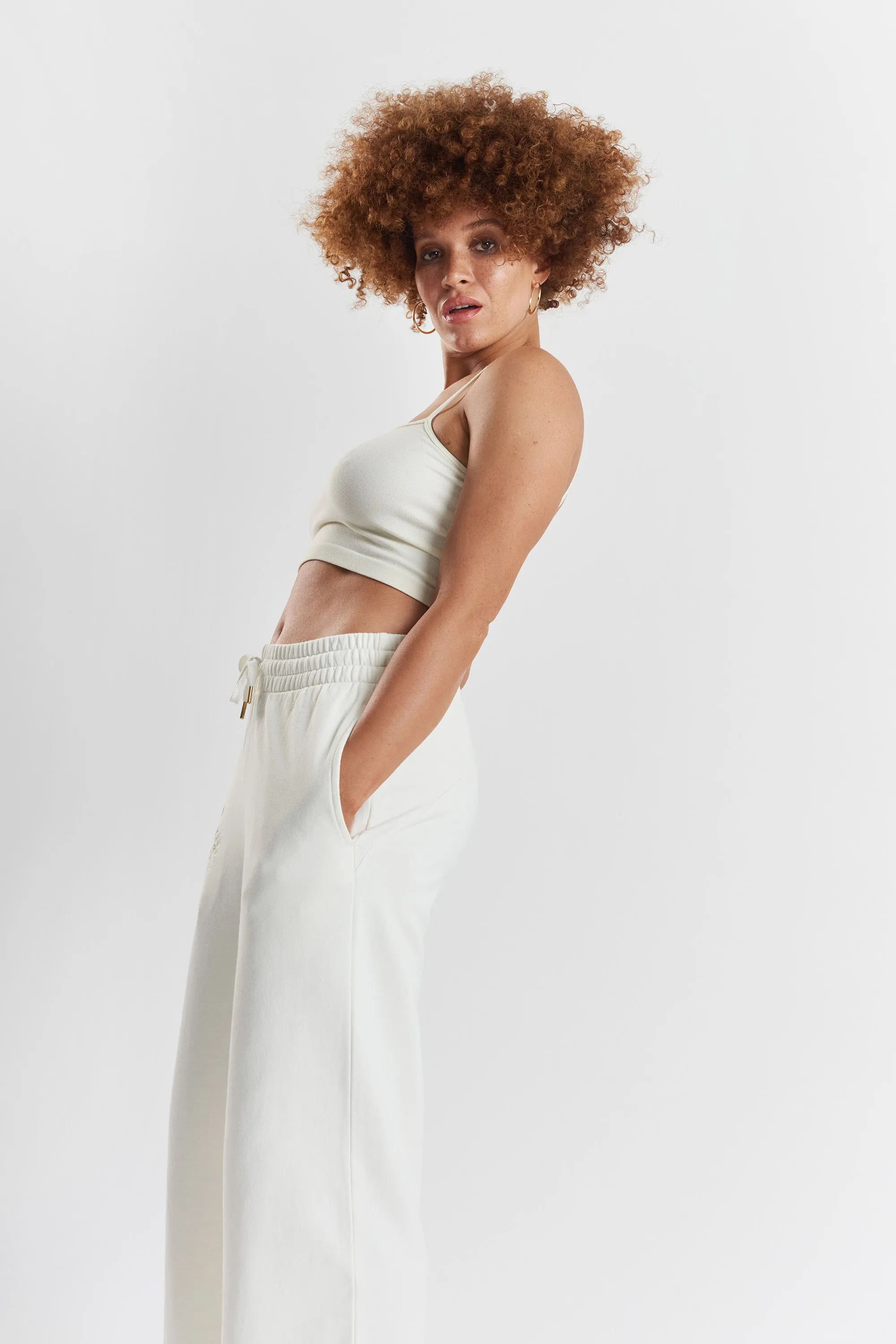 Sitka blossom-embroidered ethical-cotton joggers - Moonlight White