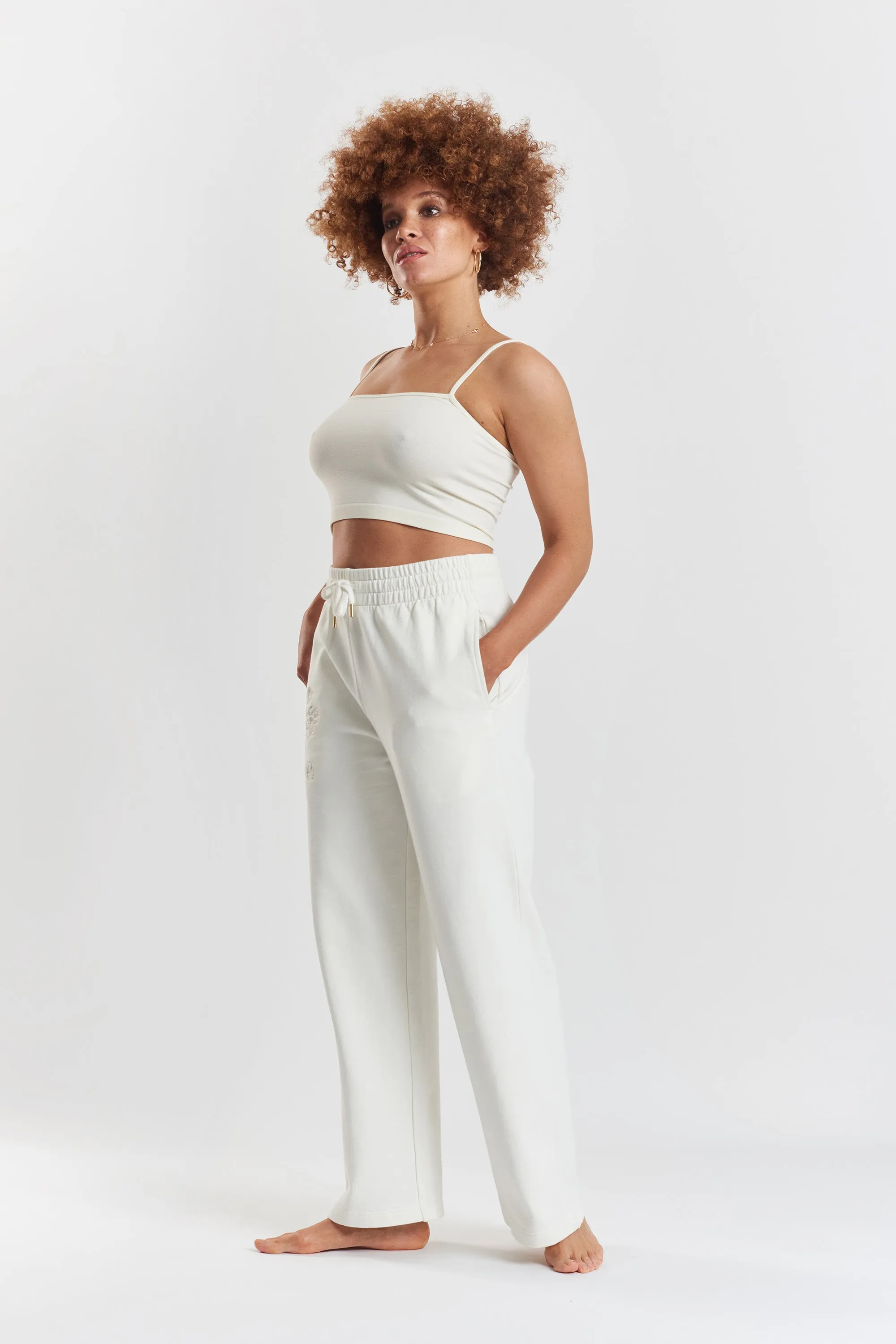 Sitka blossom-embroidered ethical-cotton joggers - Moonlight White