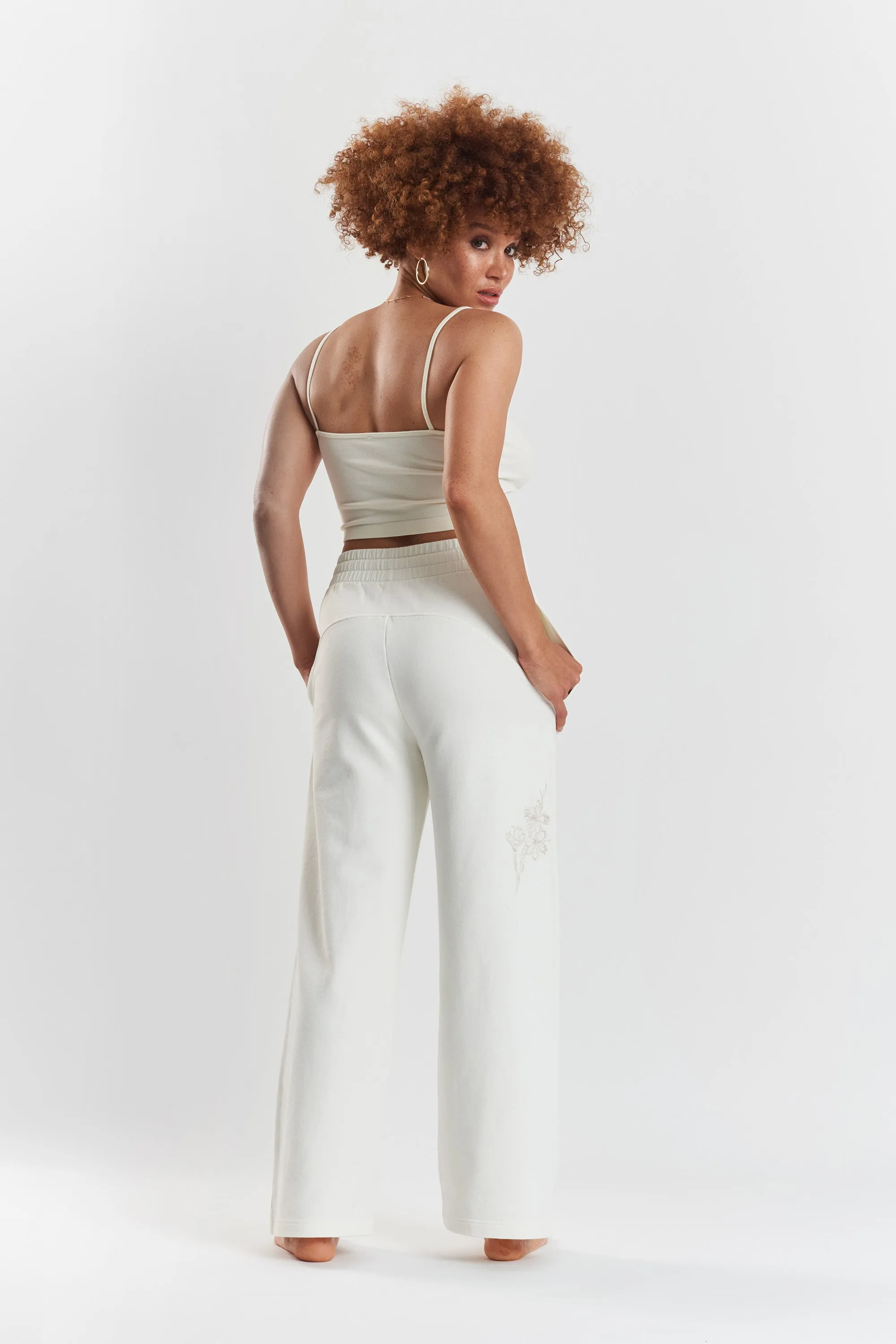 Sitka blossom-embroidered ethical-cotton joggers - Moonlight White