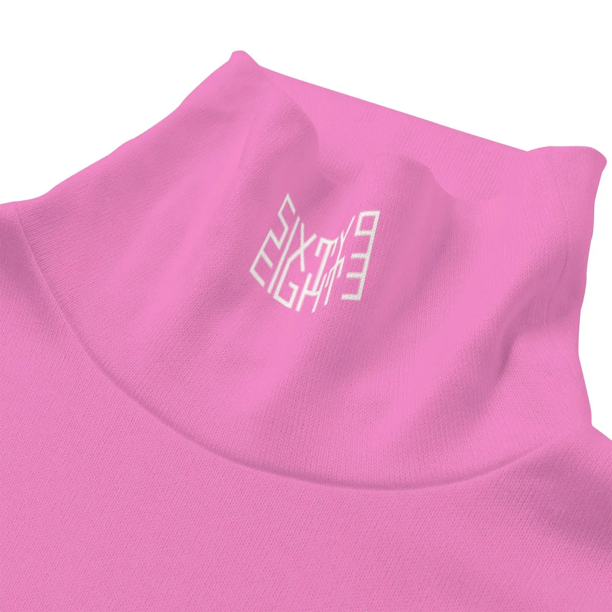 Sixty Eight 93 Logo White Pink Unisex Turtleneck Knitted Fleece Sweater