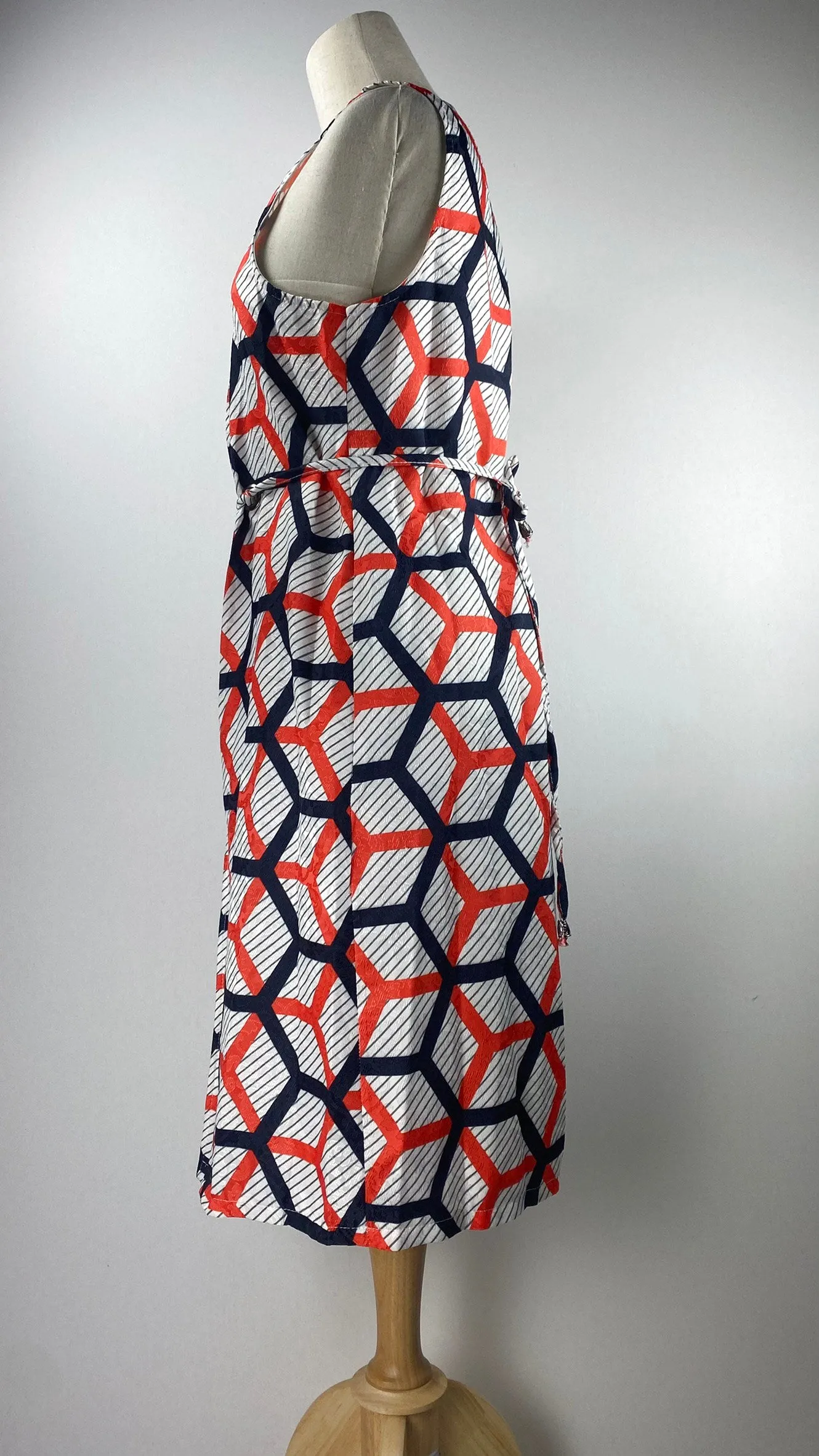 Sleeveless Open Knee Length Printed Cardigan, Orange