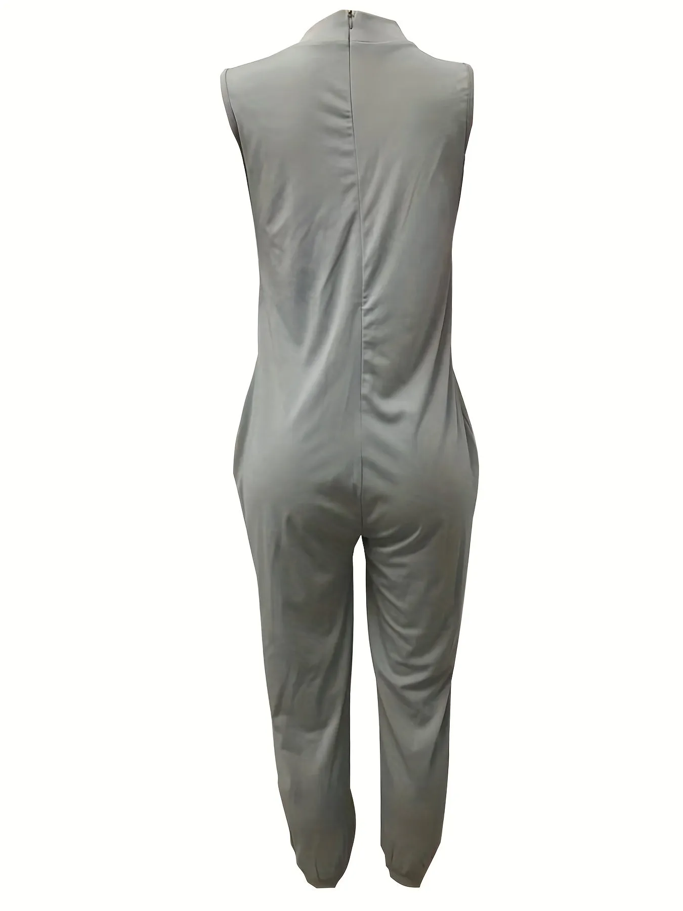 Solid Baggy  V Neck Summer Casual Jumpsuit, Women's Clothing