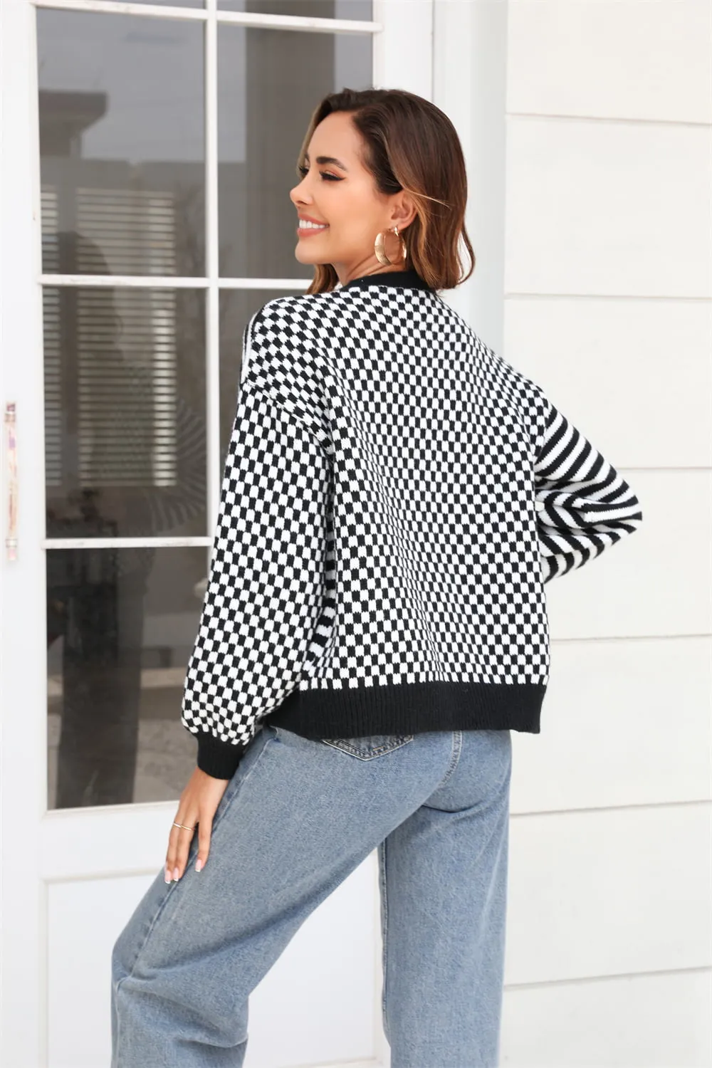 Stripe & Plaid Button-Down Cardigan
