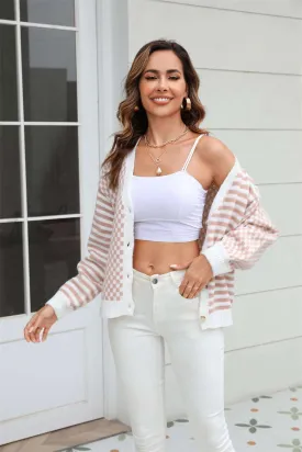 Stripe & Plaid Contrast Pattern Cardigan for Stylish Comfort Fall Day