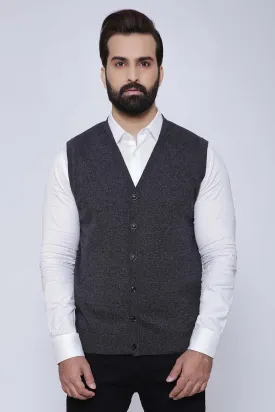 SWEATER CARDIGAN SLEEVE LESS DARK GREY