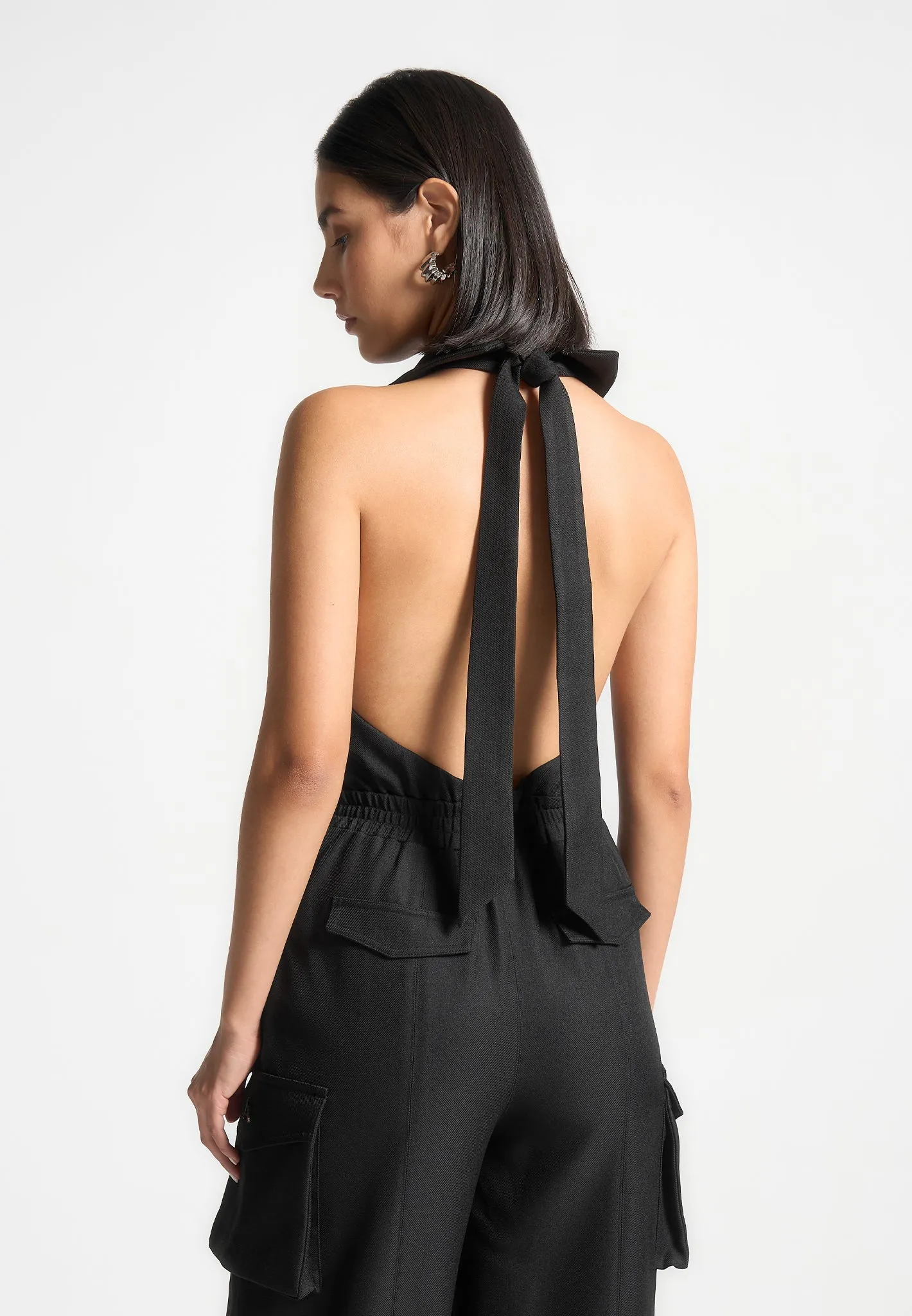 Tailored Halterneck Cargo Jumpsuit - Black