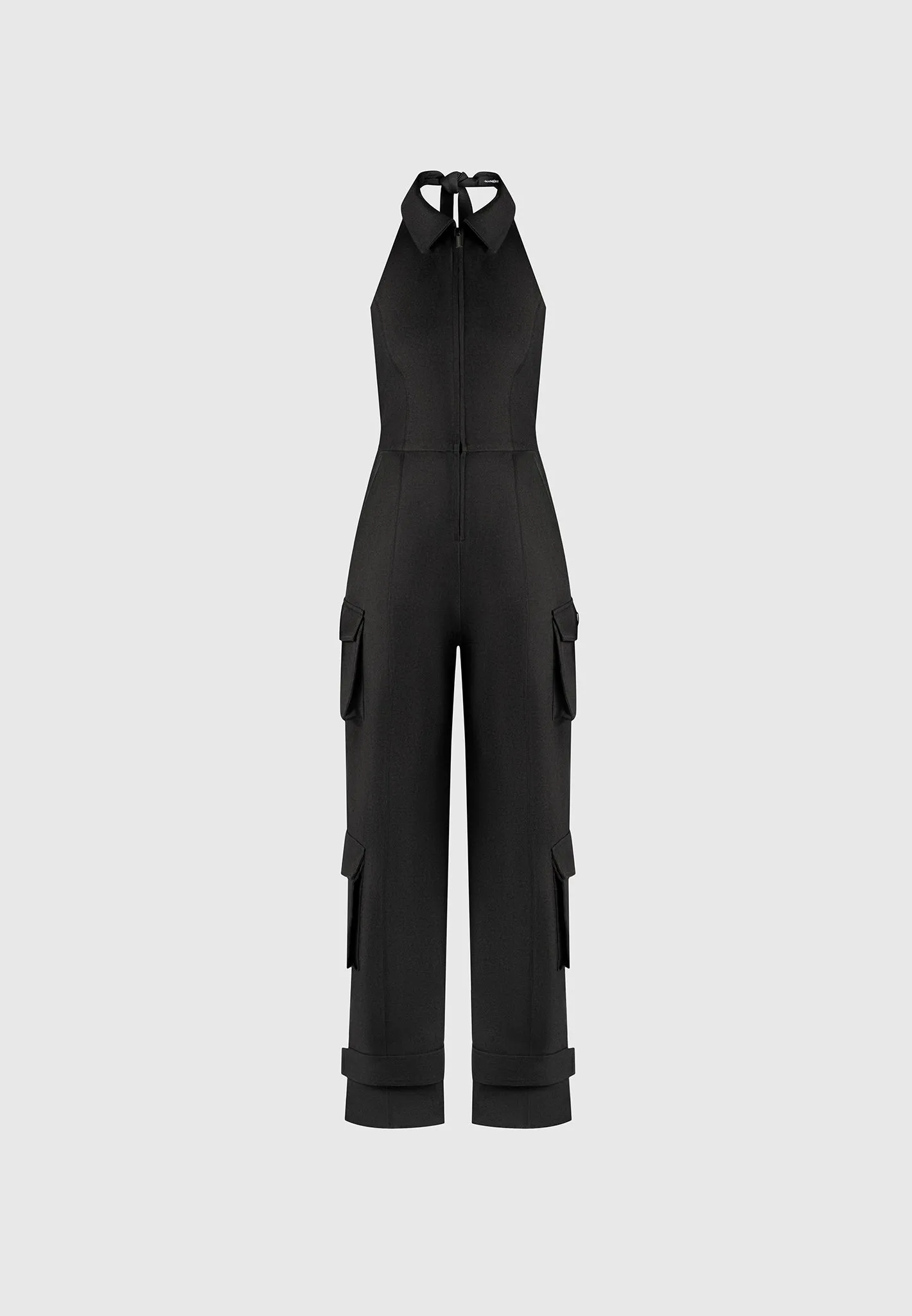 Tailored Halterneck Cargo Jumpsuit - Black