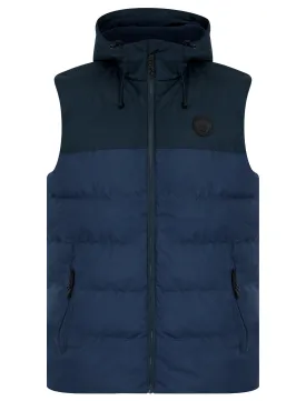 Tarlo Micro-Fleece Lined Hooded Quilted Puffer Gilet in Sky Captain Navy - Tokyo Laundry