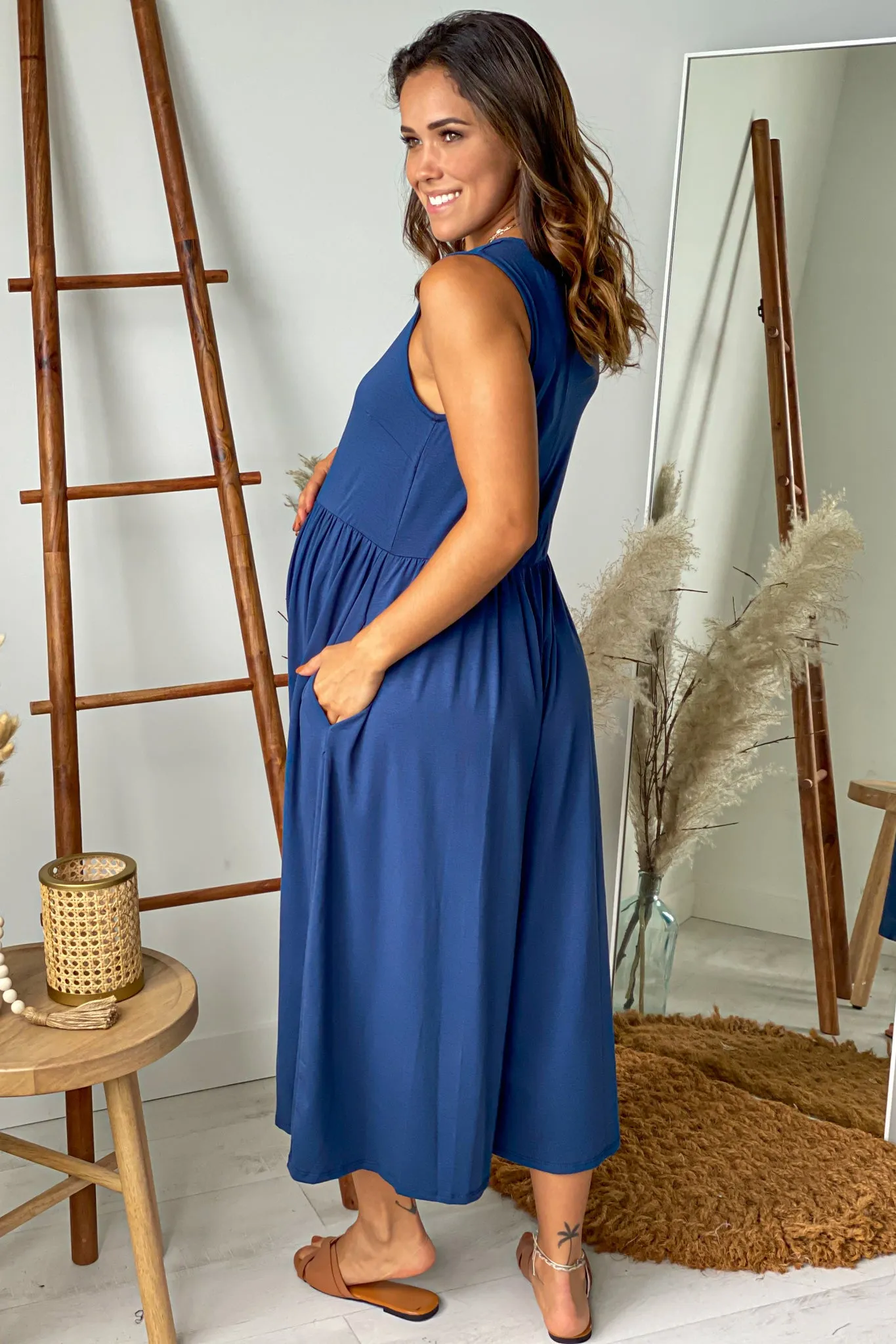 Teal Maternity Jumpsuit with Pockets