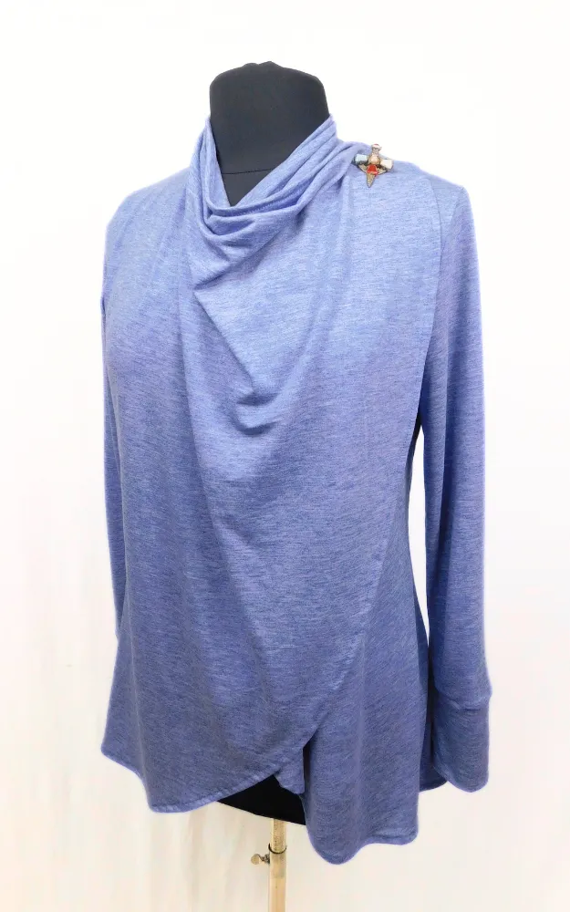 Tencel Merino Wool Fitted Short Cardigan Wrap - Heather Blue S-3XL