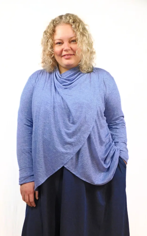 Tencel Merino Wool Fitted Short Cardigan Wrap - Heather Blue S-3XL