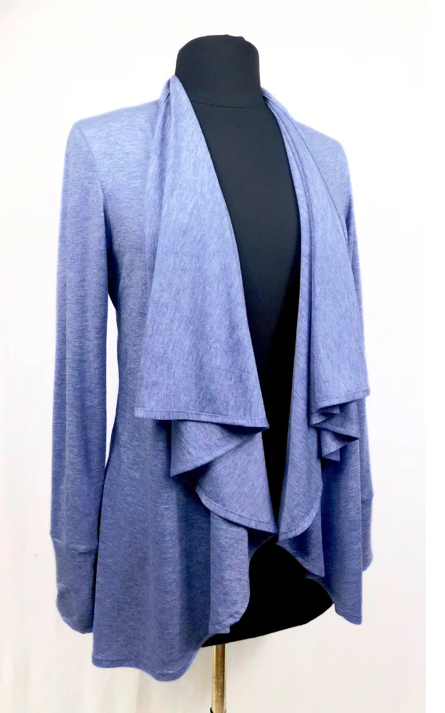 Tencel Merino Wool Fitted Short Cardigan Wrap - Heather Blue S-3XL