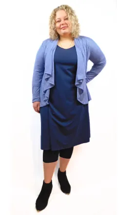 Tencel Merino Wool Fitted Short Cardigan Wrap - Heather Blue S-3XL