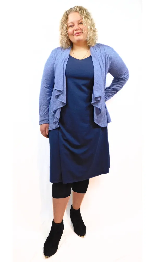 Tencel Merino Wool Fitted Short Cardigan Wrap - Heather Blue S-3XL