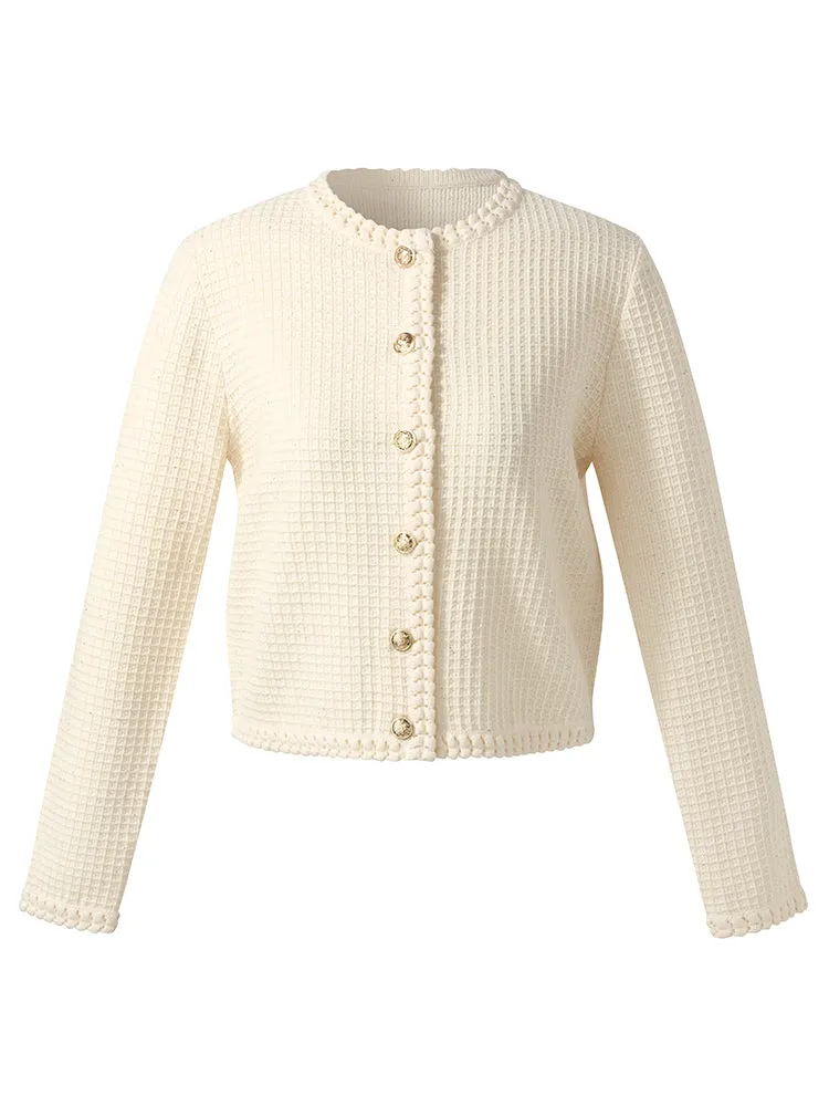 Tencel Wool Blend Round Neck Women Knit Cardigan