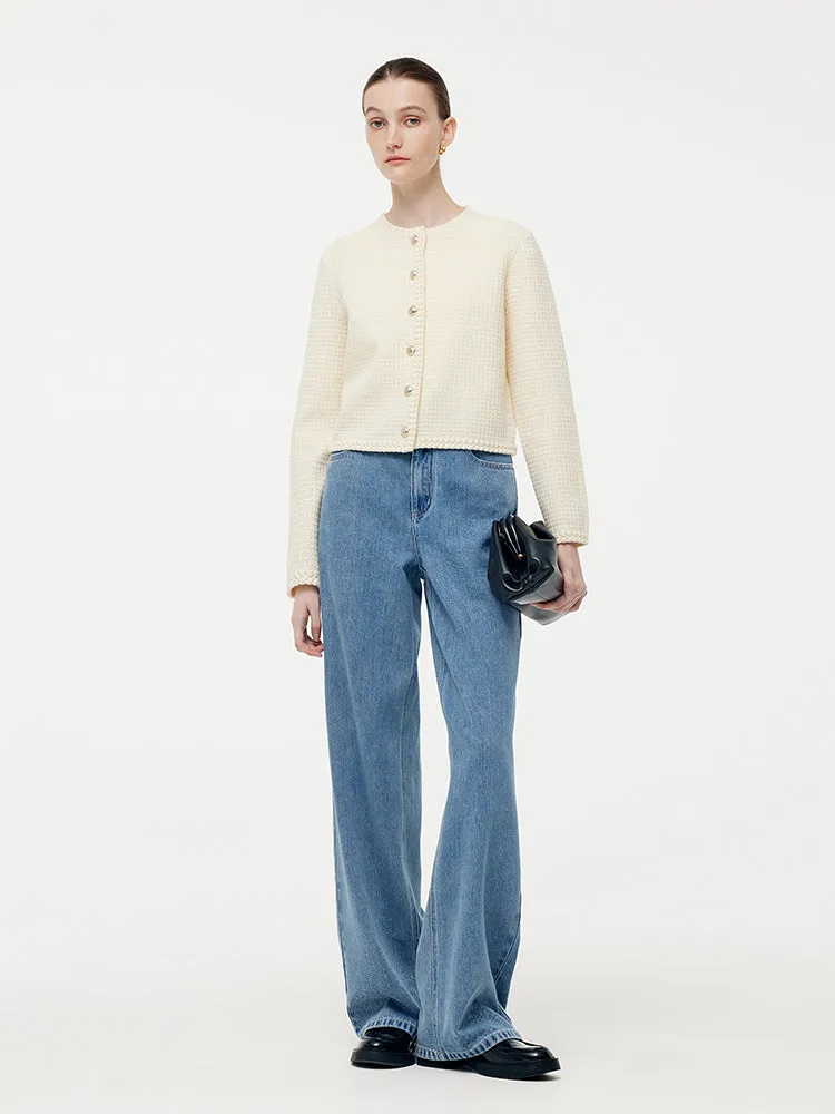 Tencel Wool Blend Round Neck Women Knit Cardigan