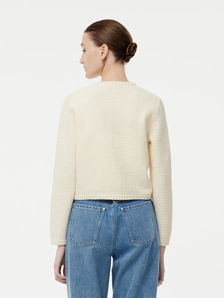 Tencel Wool Blend Round Neck Women Knit Cardigan