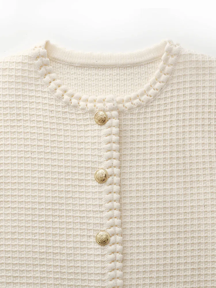 Tencel Wool Blend Round Neck Women Knit Cardigan
