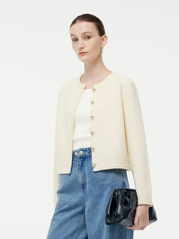 Tencel Wool Blend Round Neck Women Knit Cardigan