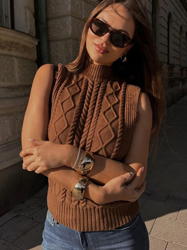 thanksgiving outfit Joskaa Casual Knitted Women Waistcoat Turtleneck Sleeveless Knitting Solid Tank Top Female 2024 Autumn Fashion Minimalism Lady Vests