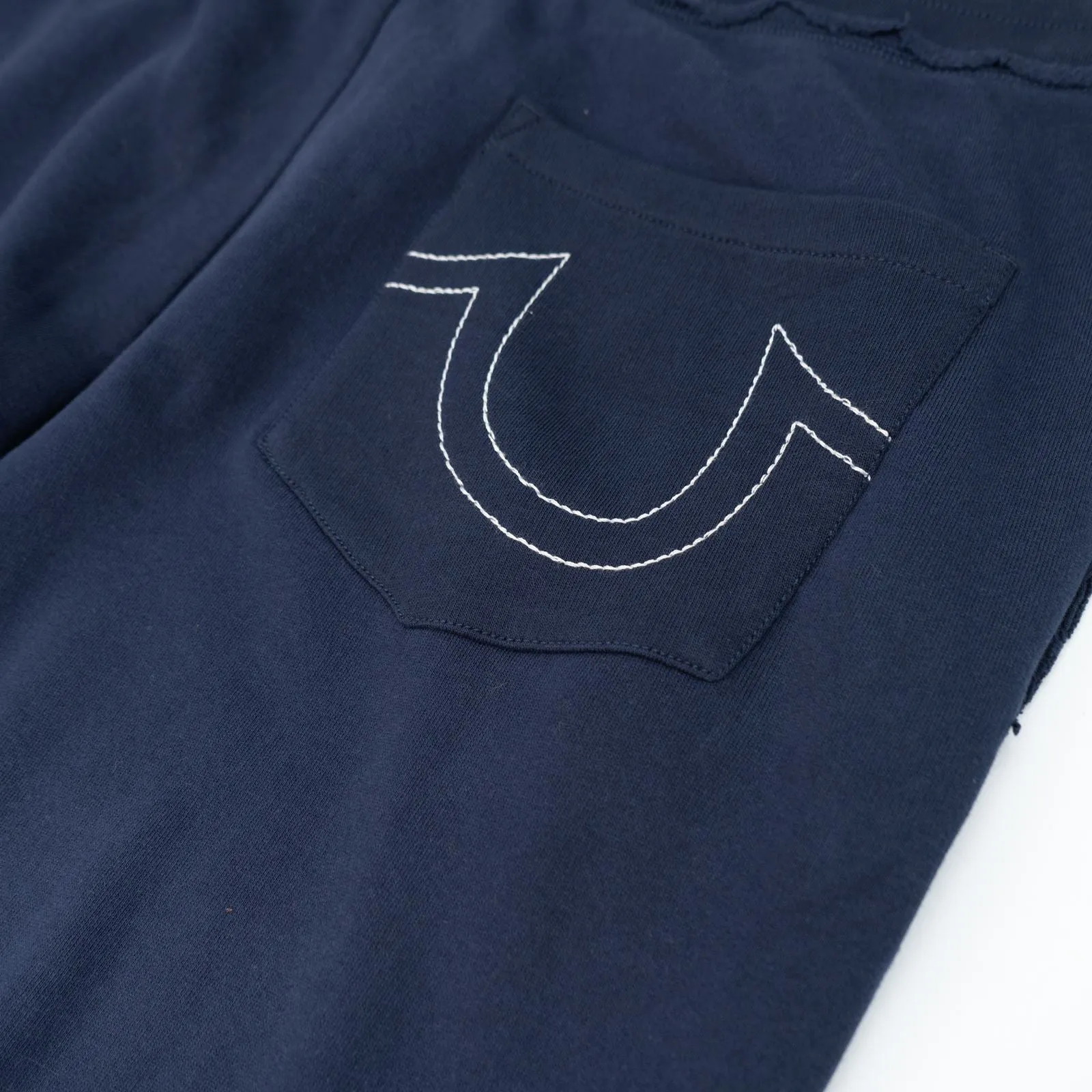 True Religion Mens Joggers Navy Blue Printed Logo on Leg