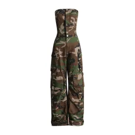 Tube Top Camouflage Jumpsuit