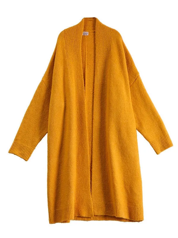 Urban Simple Loose Solid Color Knitting Cardigan Coat YELLOW