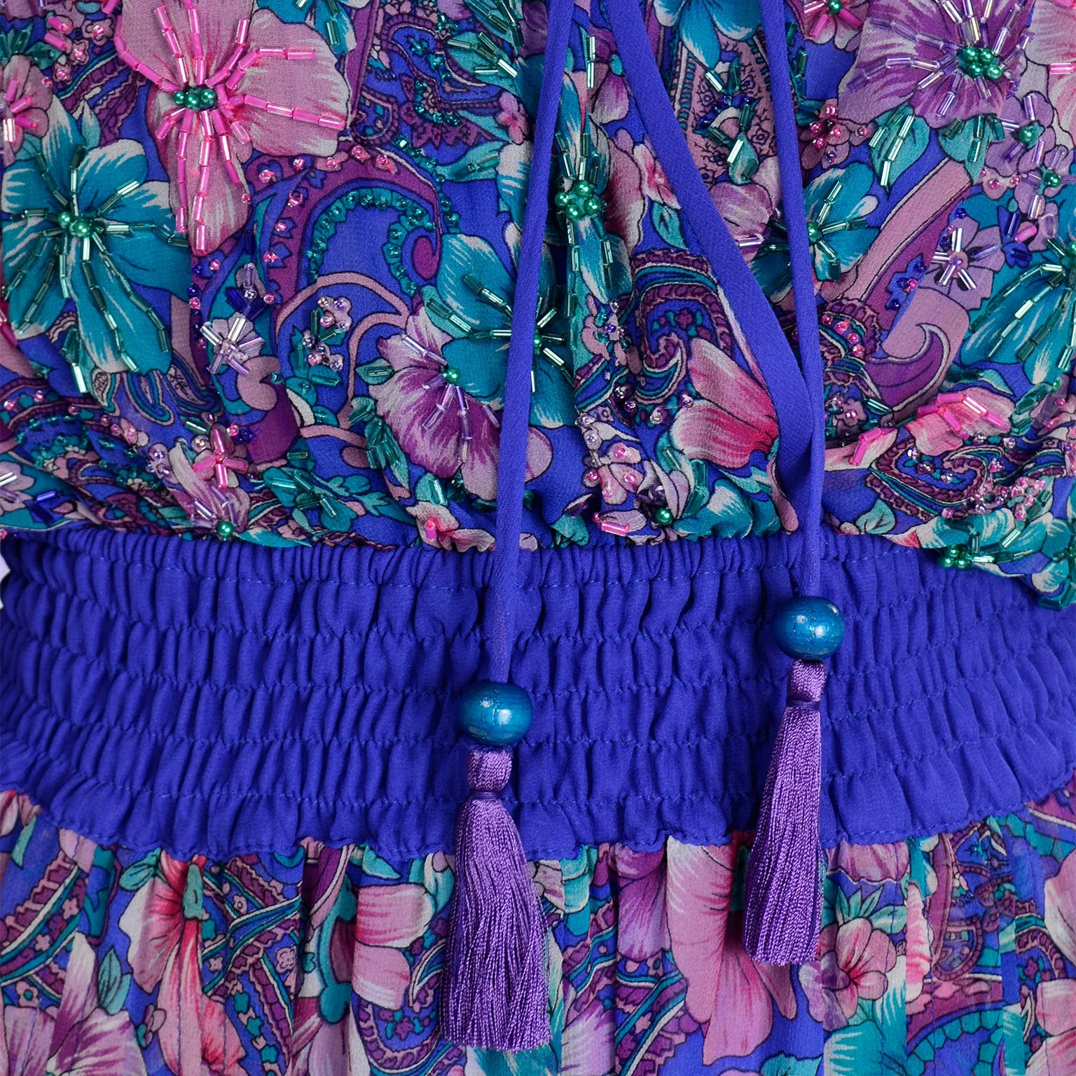 Vintage Diane Freis Floral Silk Jumpsuit With Scarf