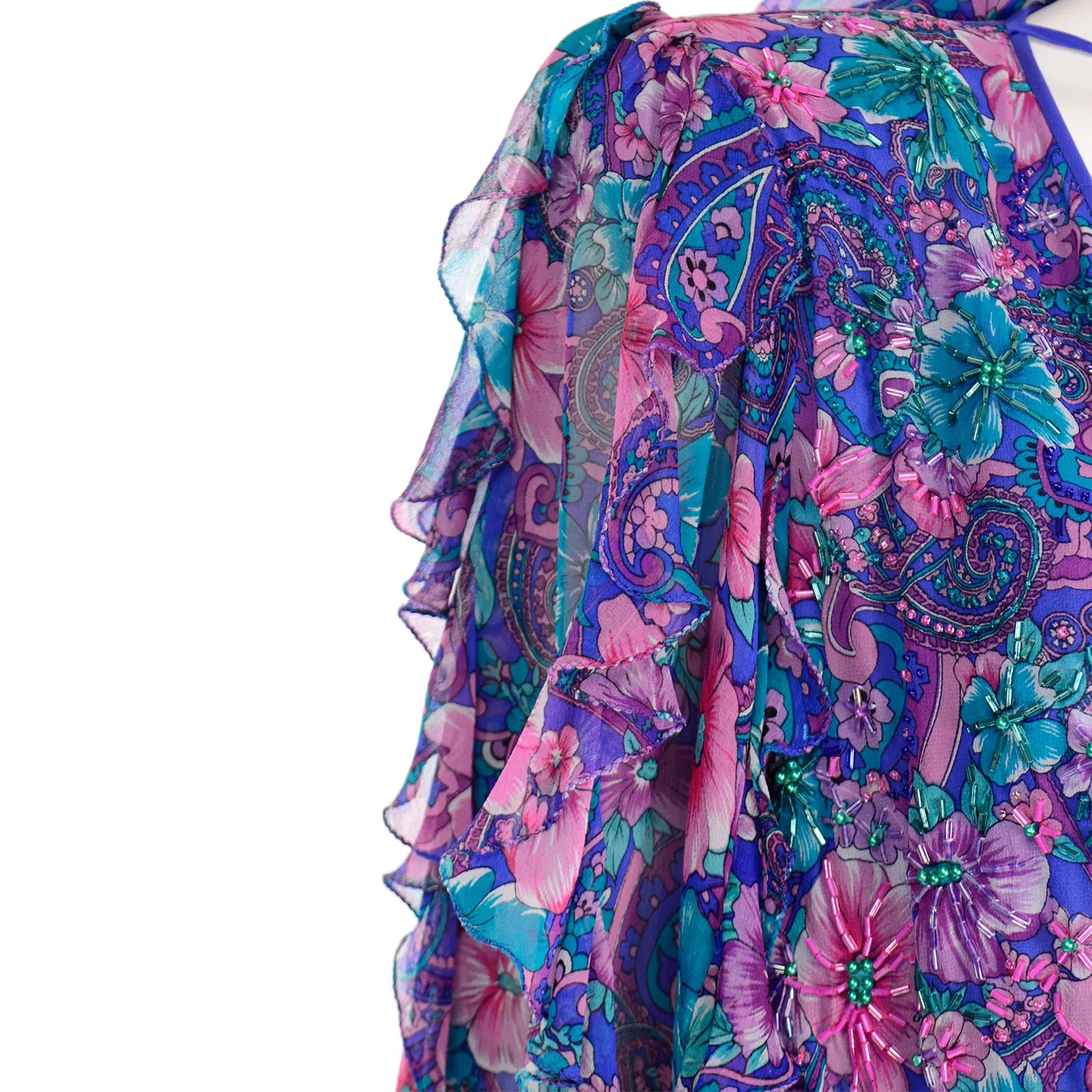 Vintage Diane Freis Floral Silk Jumpsuit With Scarf