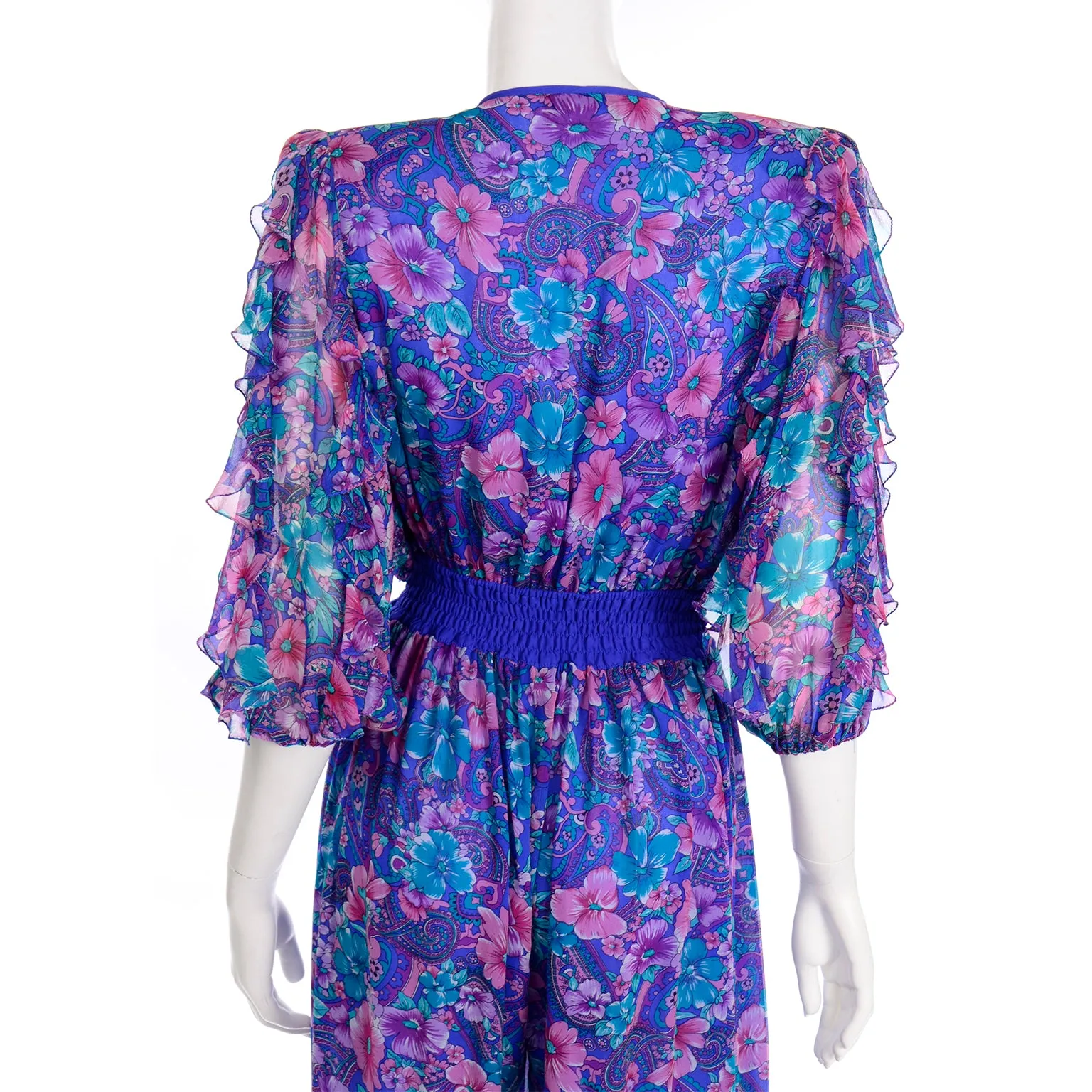 Vintage Diane Freis Floral Silk Jumpsuit With Scarf