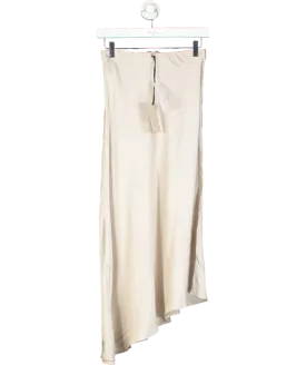 Vivere Cream Eden Satin Asymmetric Hem Midi Skirt UK 6