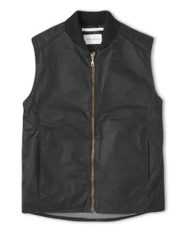 Waxed Biker Gilet Black