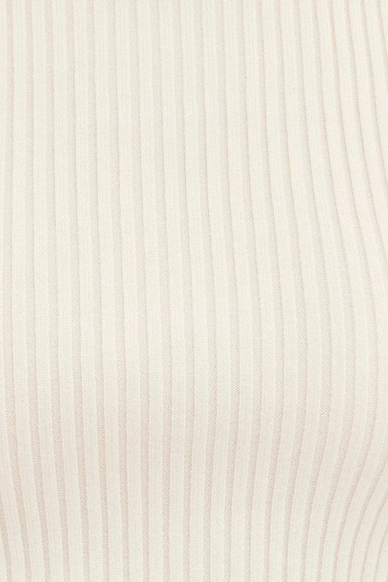 White Knit Top Sleeveless Roll Neck Crop