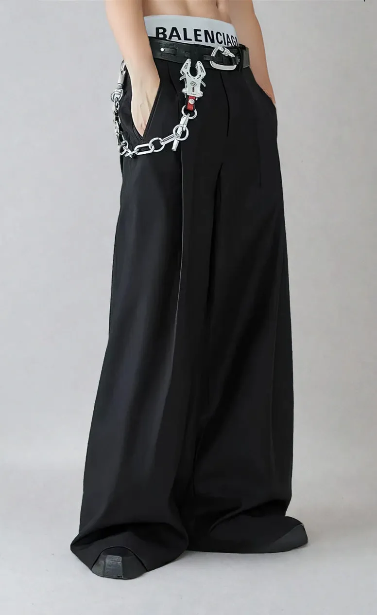 Wide Leg Tailored Trousers with Fold-Over Pleat