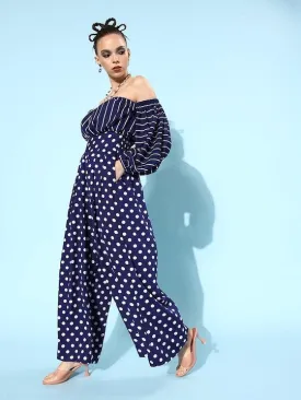 Women Navy Blue Striped Jumpsuit